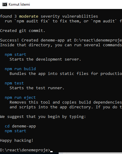 React Proje Oluşturma